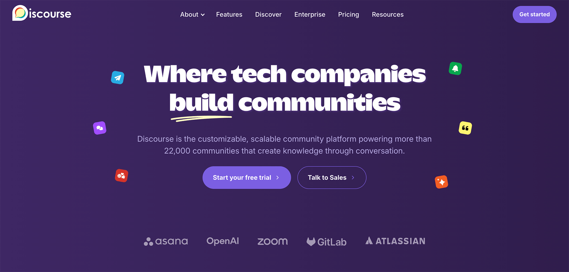 A screenshot of Discourse’s homepage