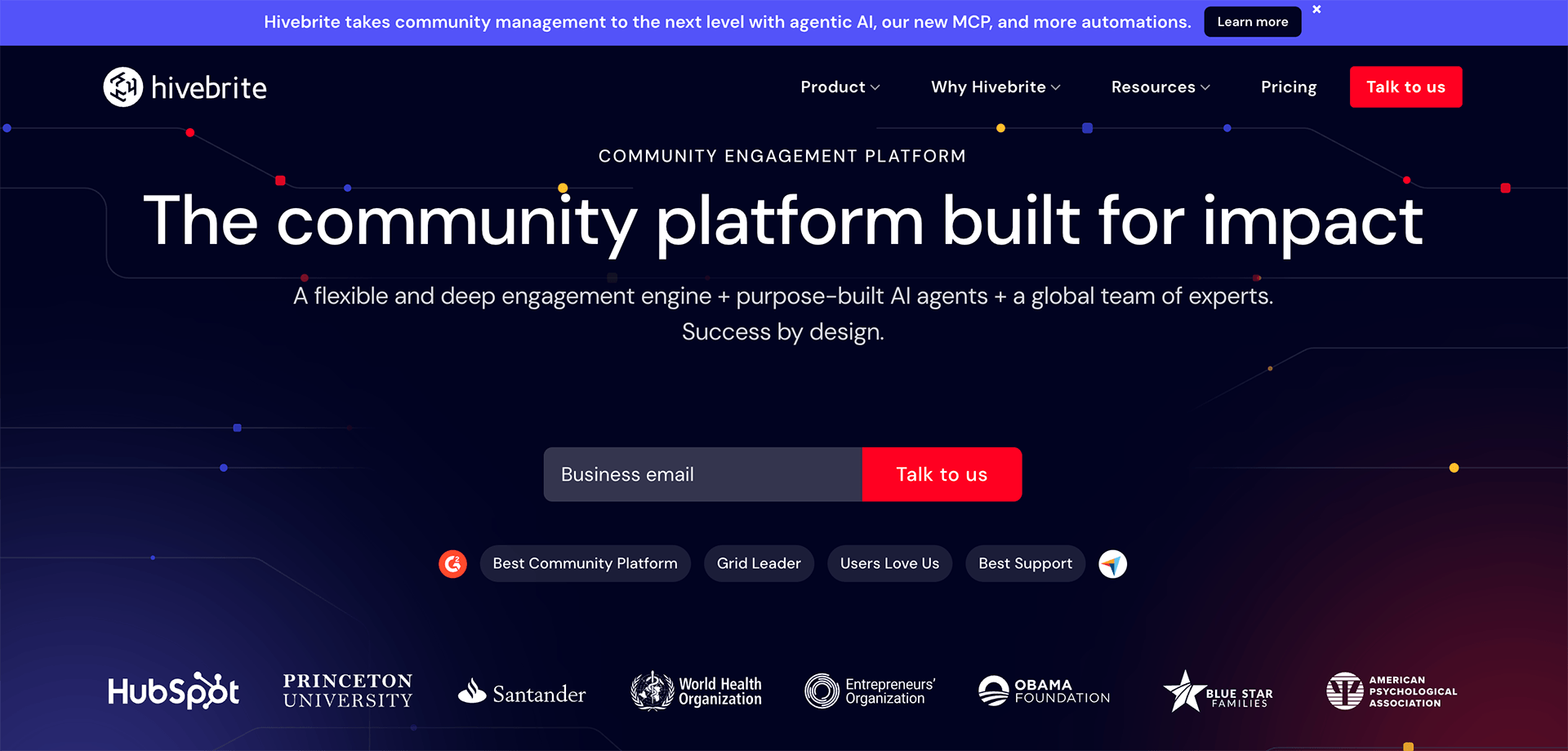 A screenshot of Hivebrite's homepage