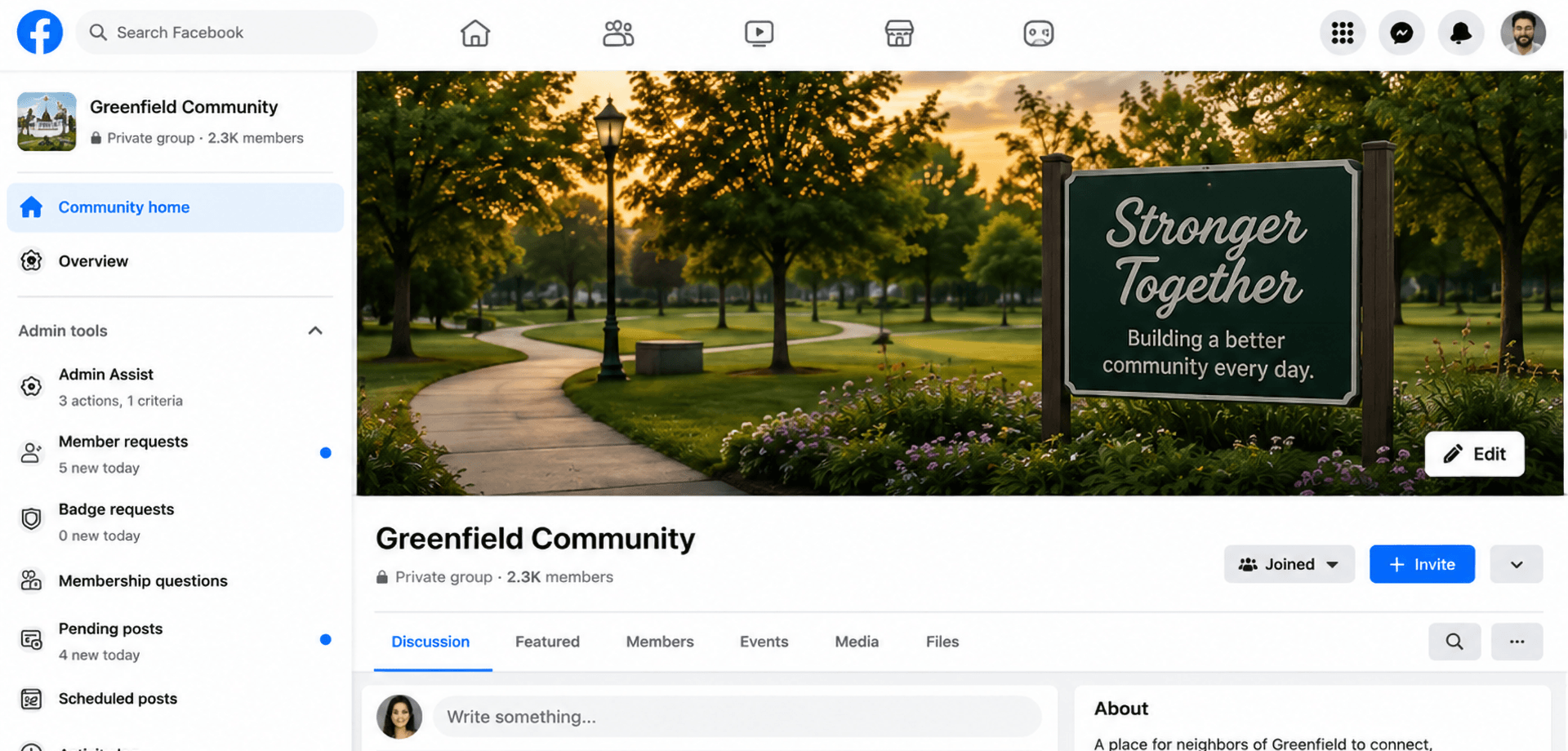 A sample screenshot of a Facebook group