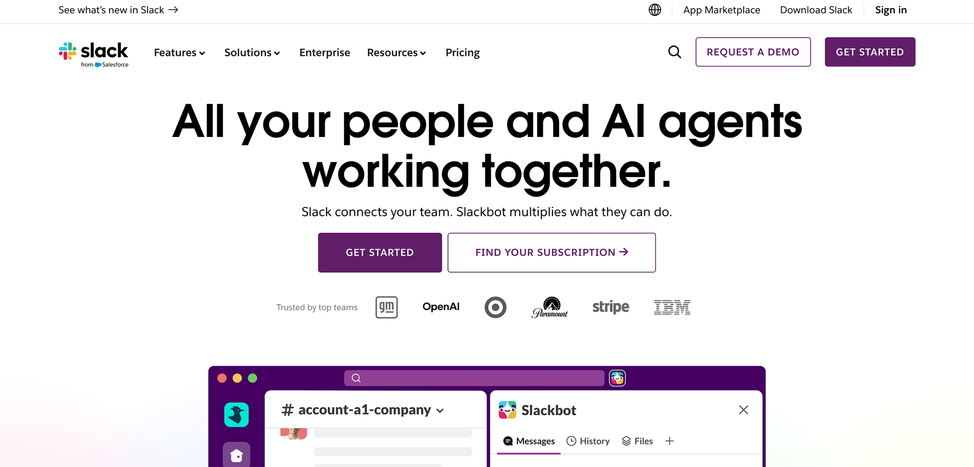 A screenshot of Slack’s homepage