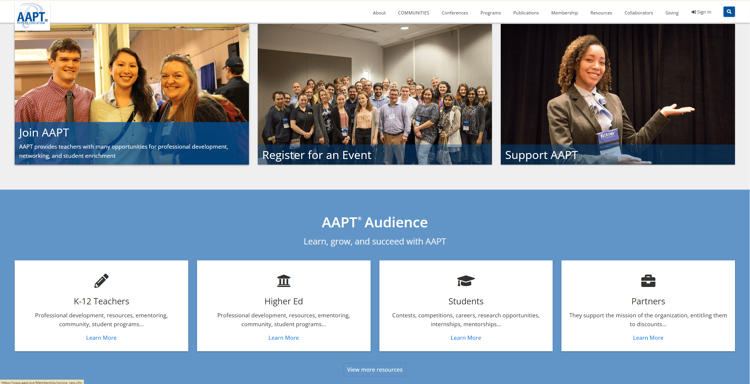 Screenshot of the image CTAs on AAPT’s website