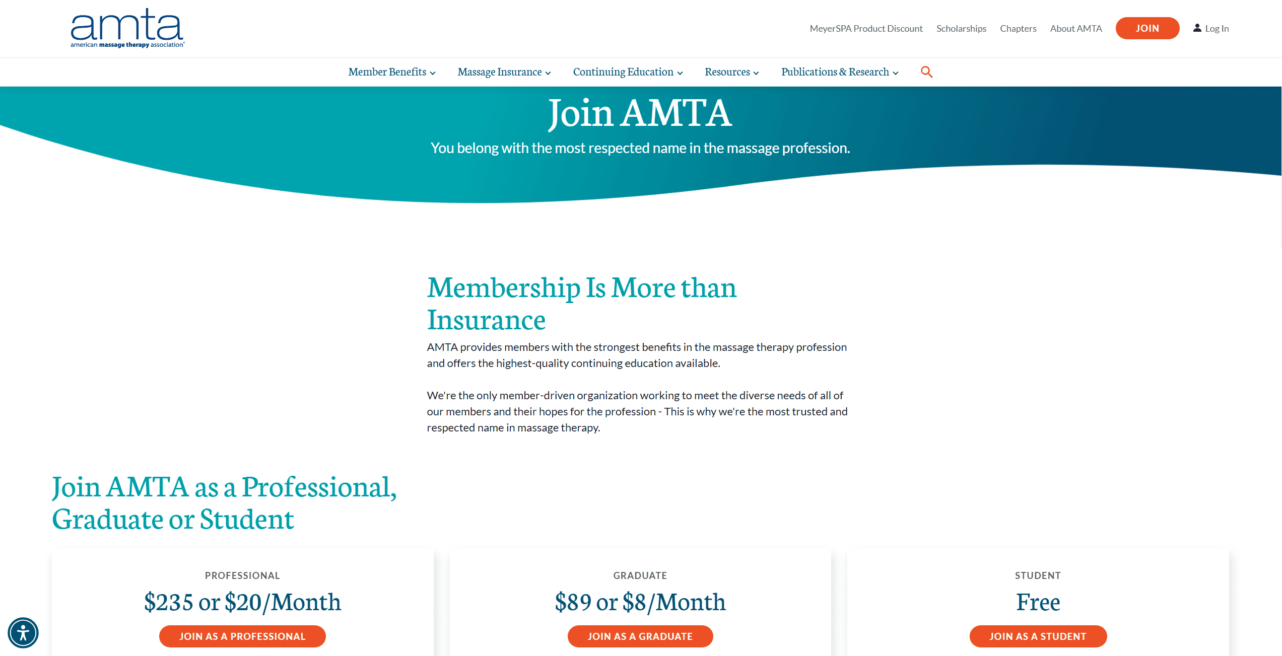 Screenshot of the “Join” page on AMTA’s website.