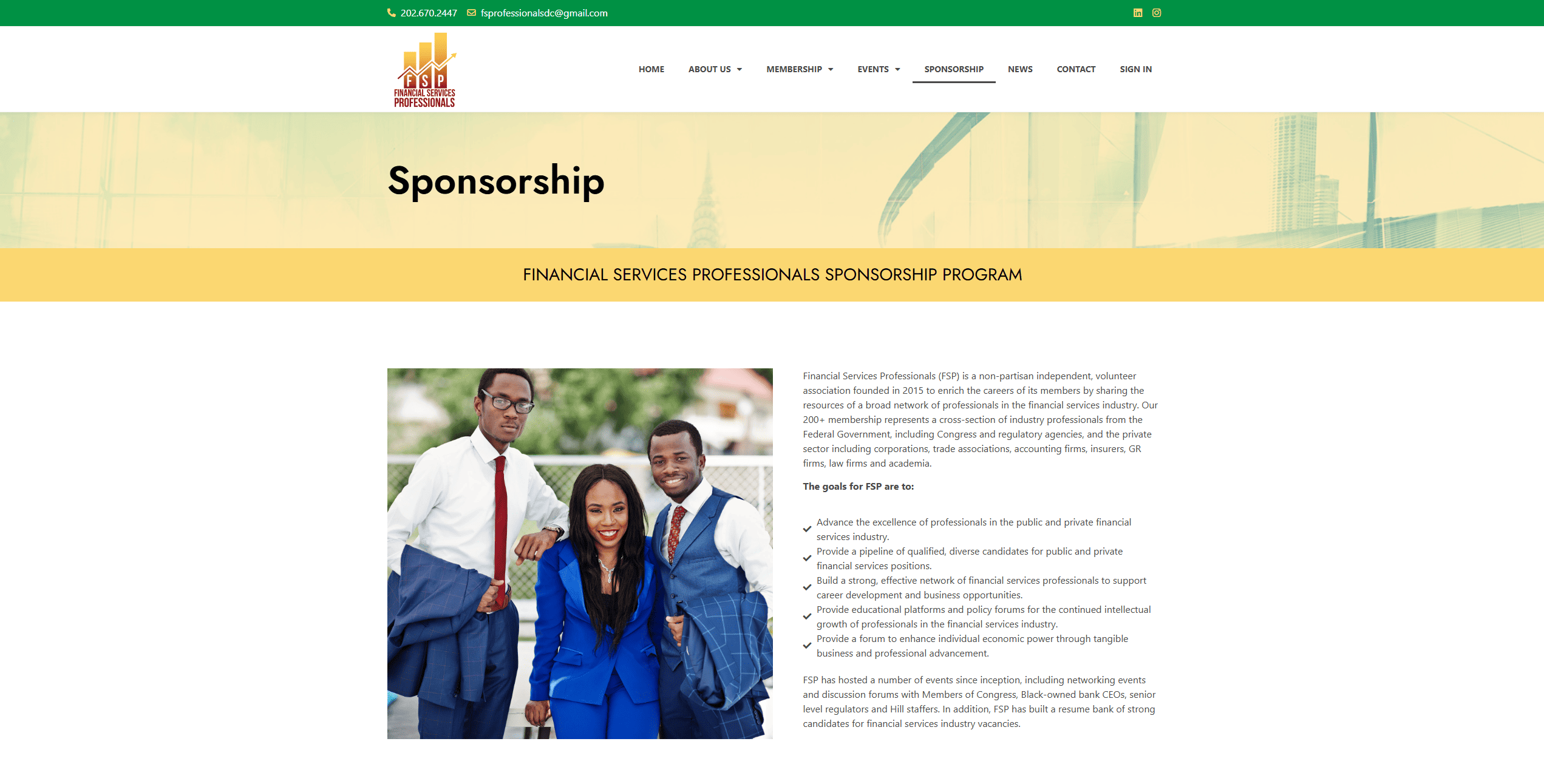 Screenshot of the Sponsorship information page on FSP’s website.