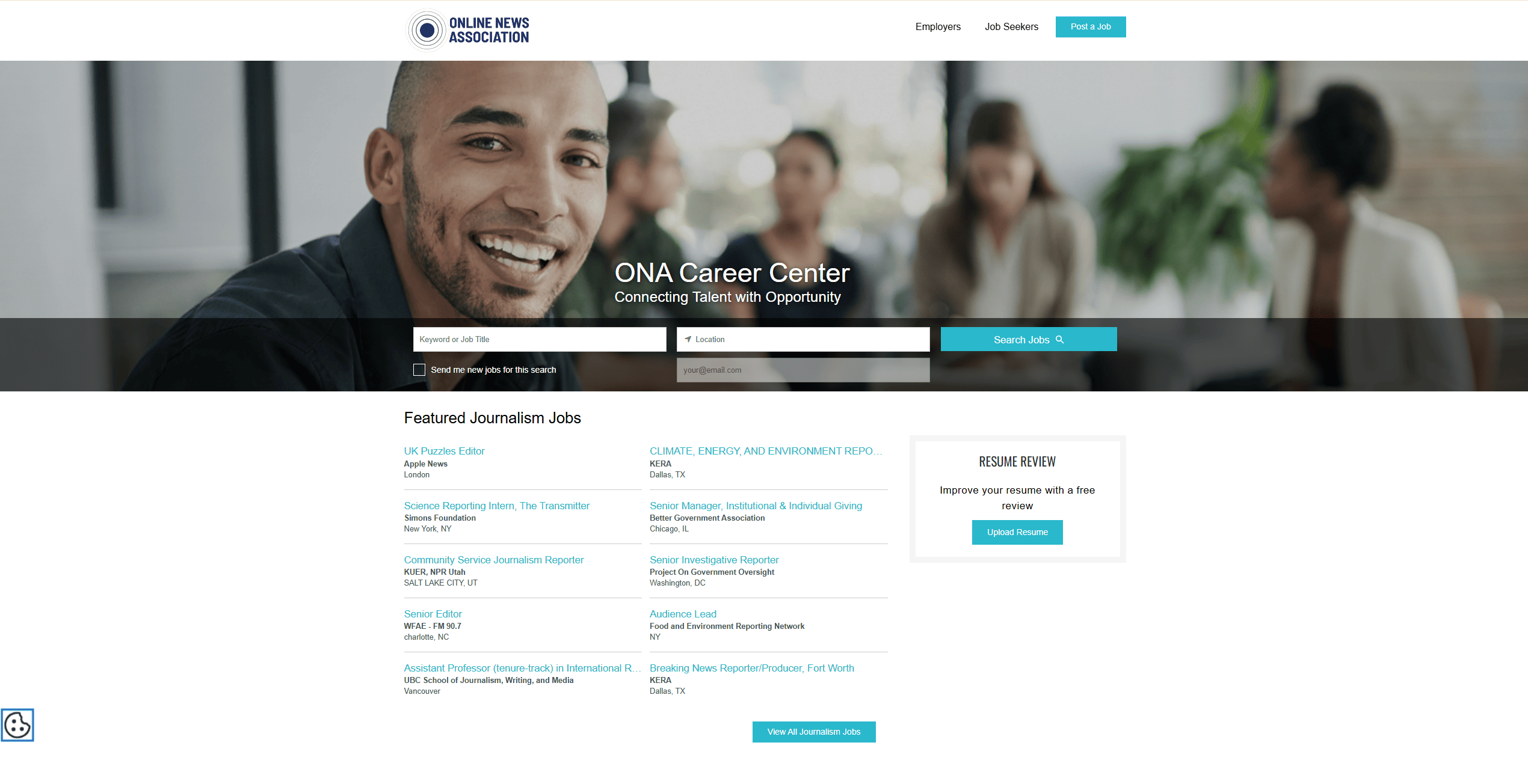 Screenshot of the Career Center on ONA’s website.