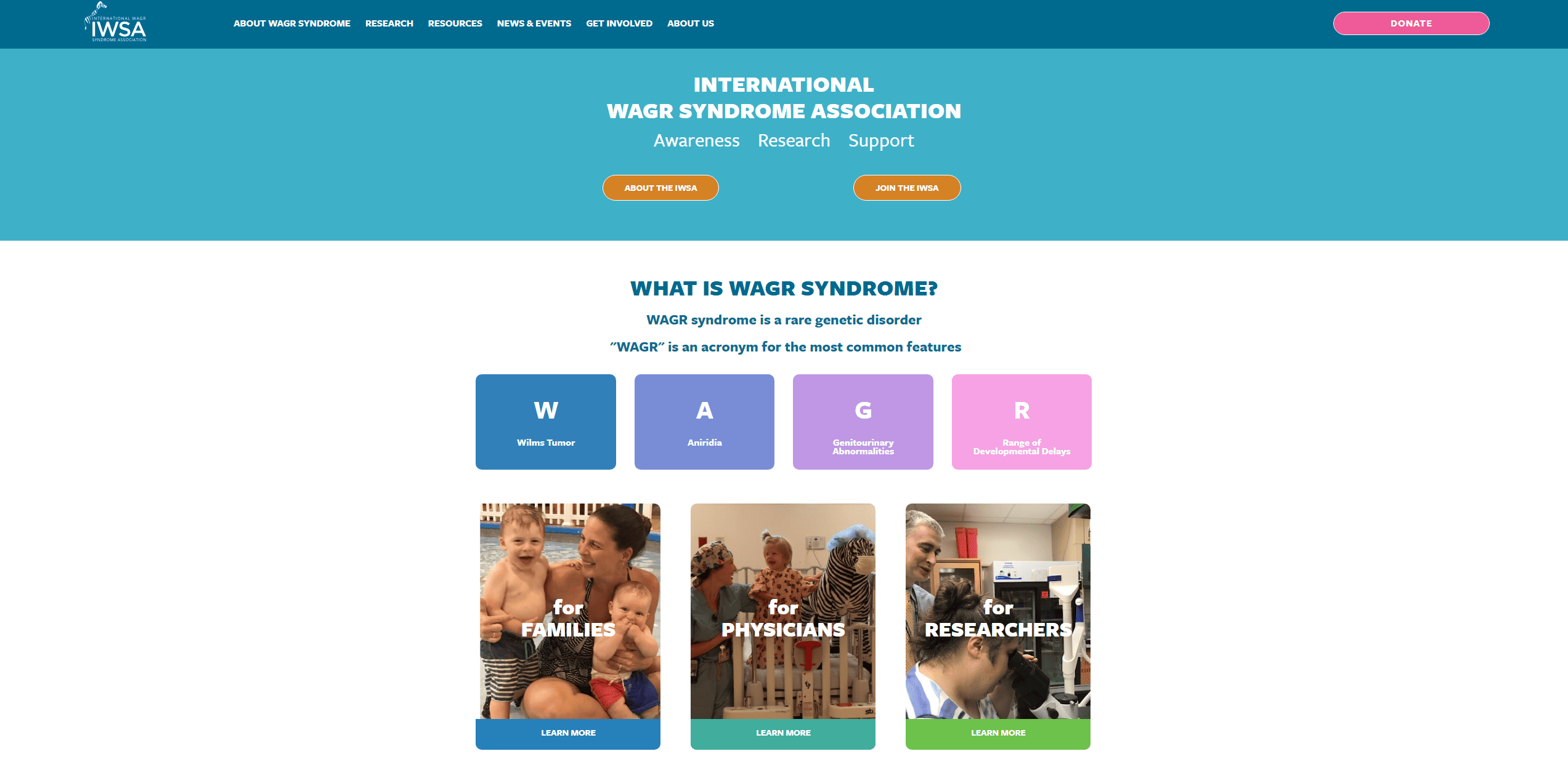 Screenshot of the “What is WAGR syndrome?” section of IWSA’s homepage.