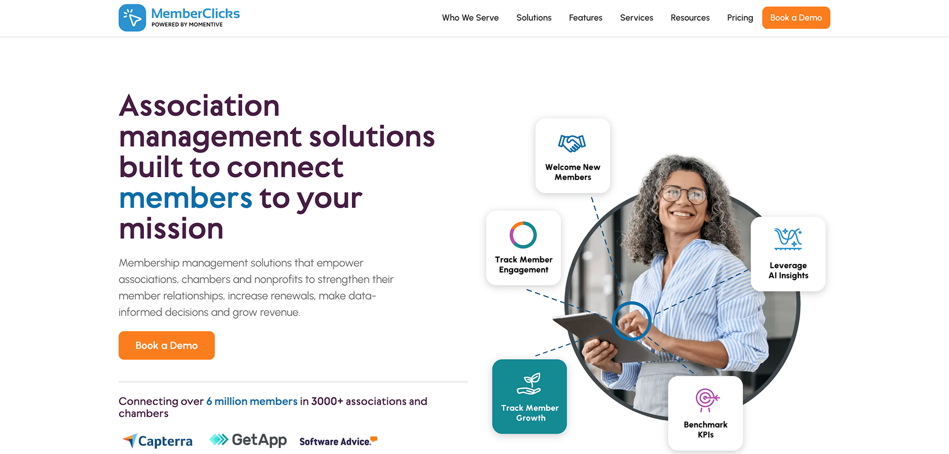 A screenshot of MemberClicks' homepage
