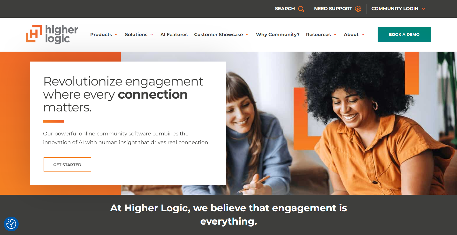 Screenshot of Higher Logic's homepage