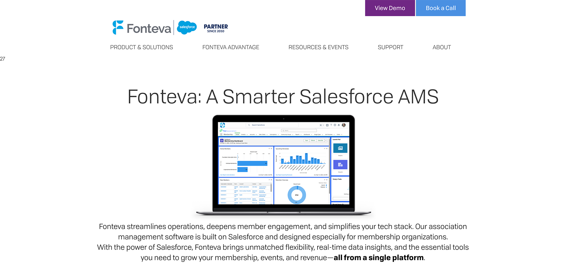 Screenshot of Fonteva's homepage