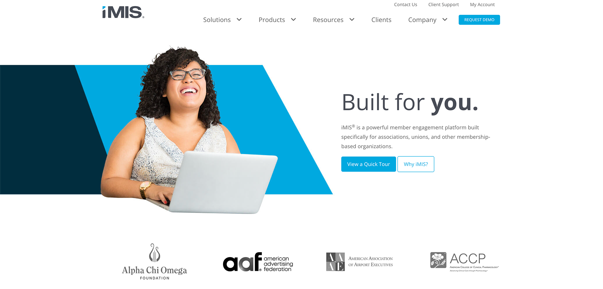 Screenshot of iMIS' homepage