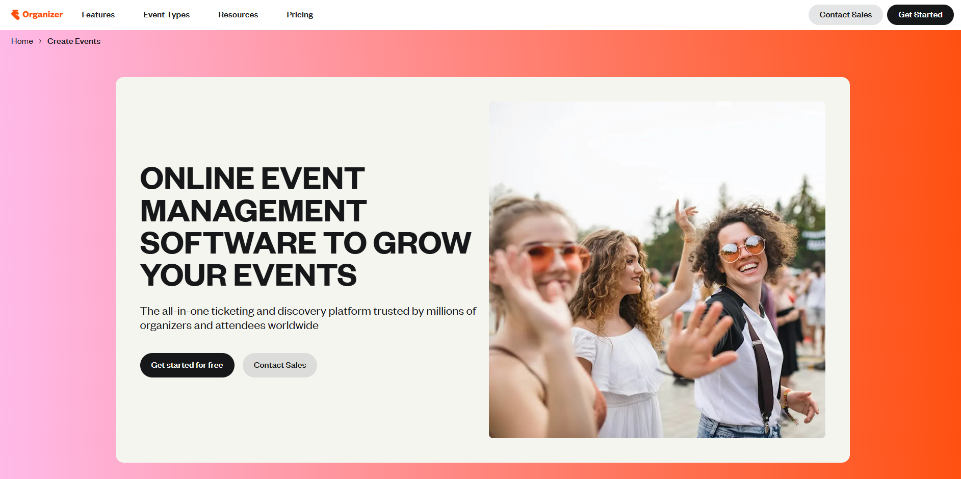 Eventbrite's homepage