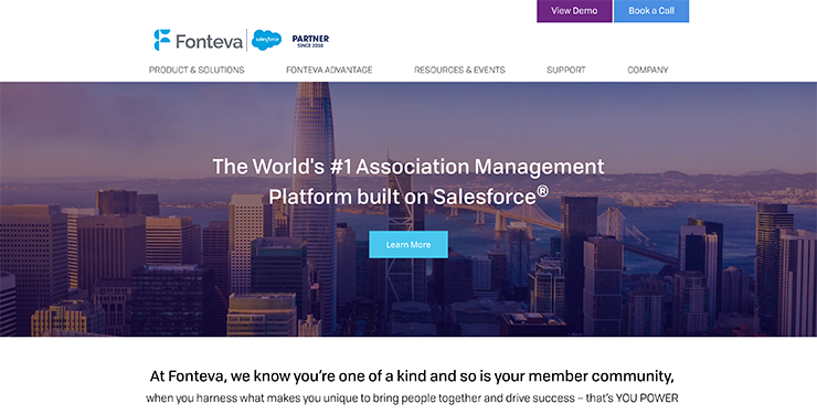 Association management software Fonteva's homepage screenshot