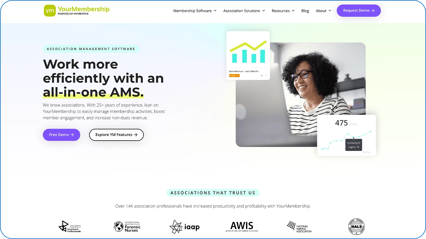 A screenshot of YourMembership’s homepage
