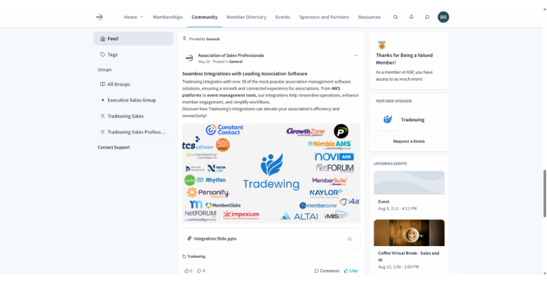 Image of a Tradewing-powered community engagement platform.