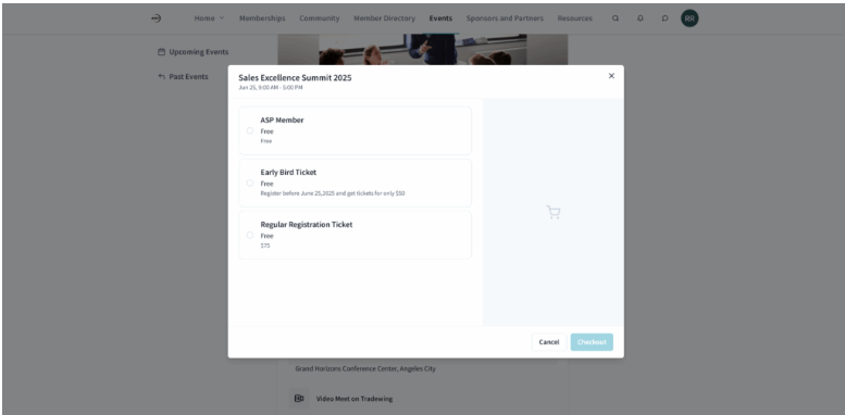 Image of a virtual conference ticket page.