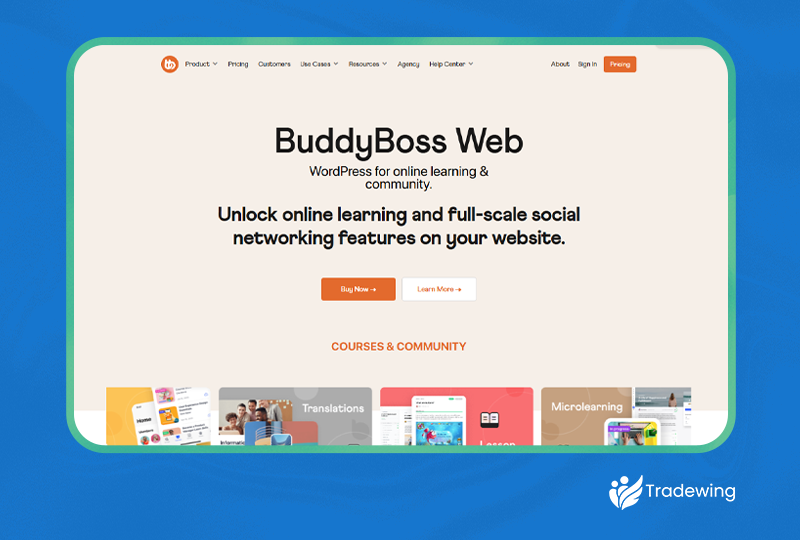 A screenshot of the BuddyBoss homepage.