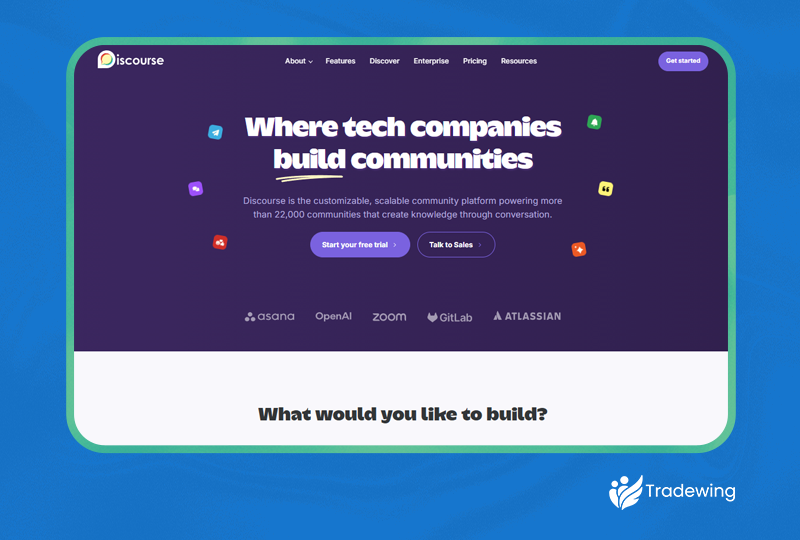 A screenshot of the Discourse homepage.