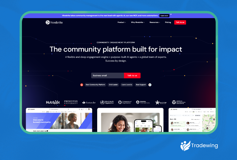 A screenshot of the Hivebrite homepage.