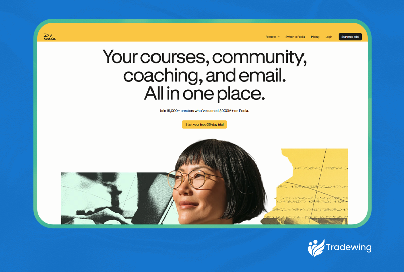 A screenshot of the Podia homepage.