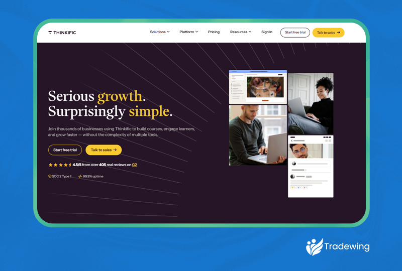 A screenshot of the Thinkific homepage.